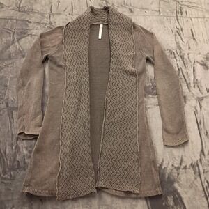 Leo Nicole Knit Cardigan Size Small Soft Open Front Zig Zag Pattern Taupe